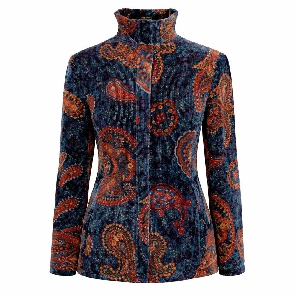 Etcetera Velvet Paisley Fitted Jacket Silk Blend Quilted Lined Boho Luxe Women 4 - Picture 2 of 13